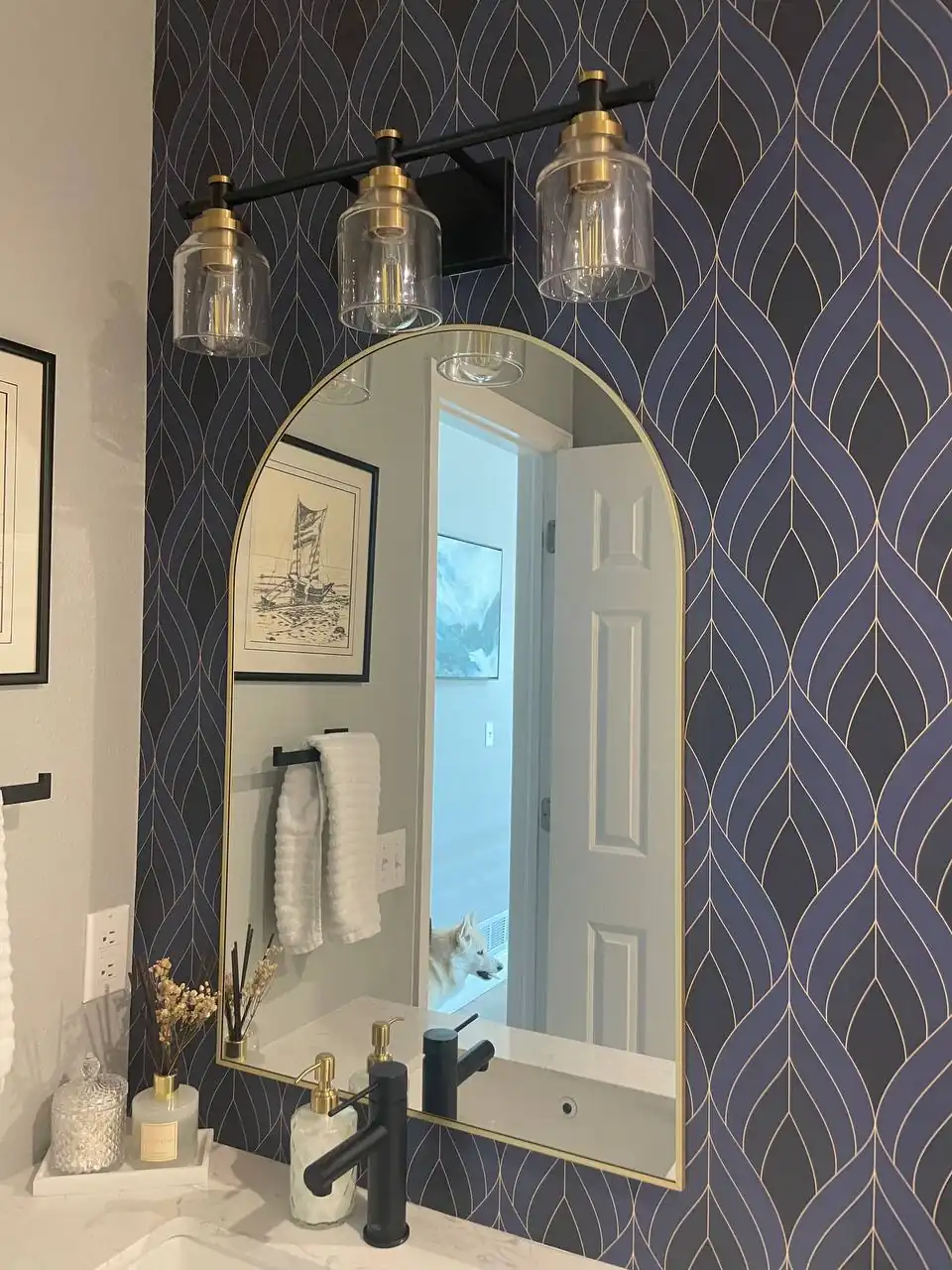 Professional wallpaper installers at work