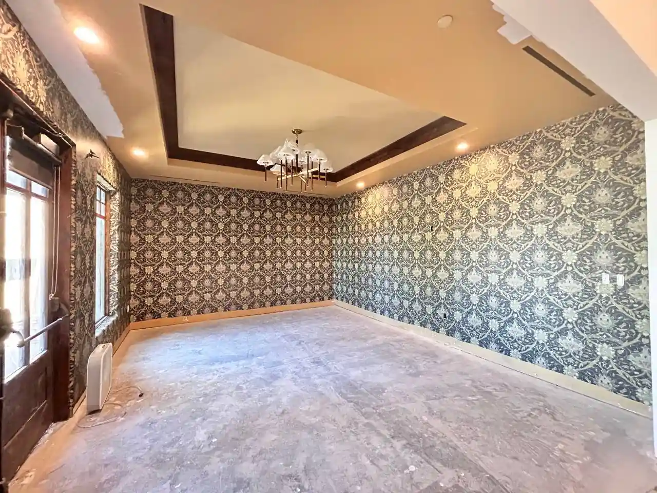 Wallpaper installation detail on interior wall