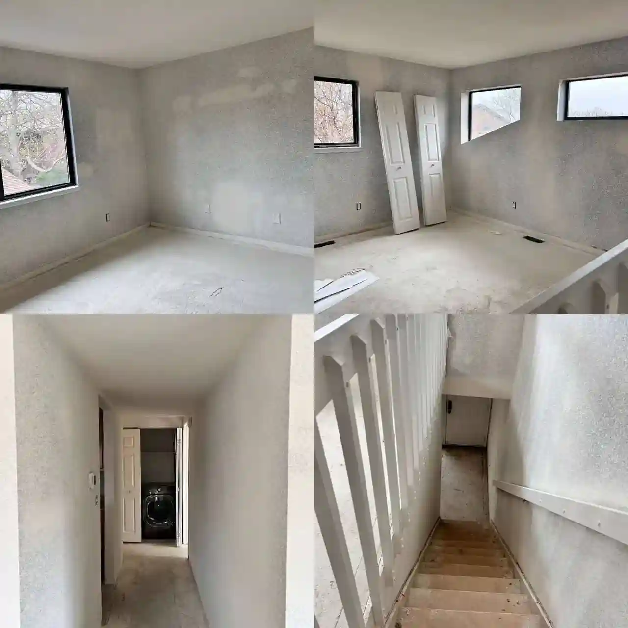 Interior painting preparation with freshly smoothed walls and natural light