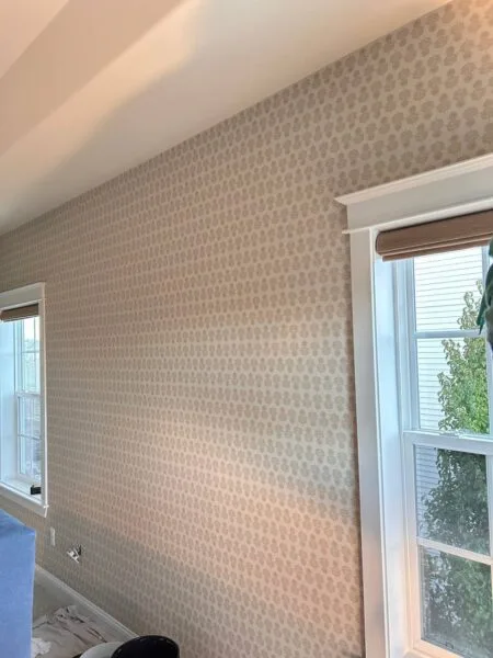 Wallpaper installation in modern home interior