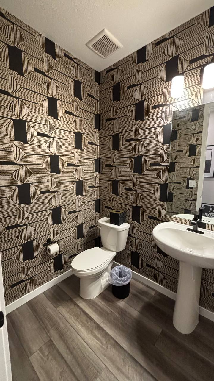 Modern interior with professionally installed decorative wallpaper