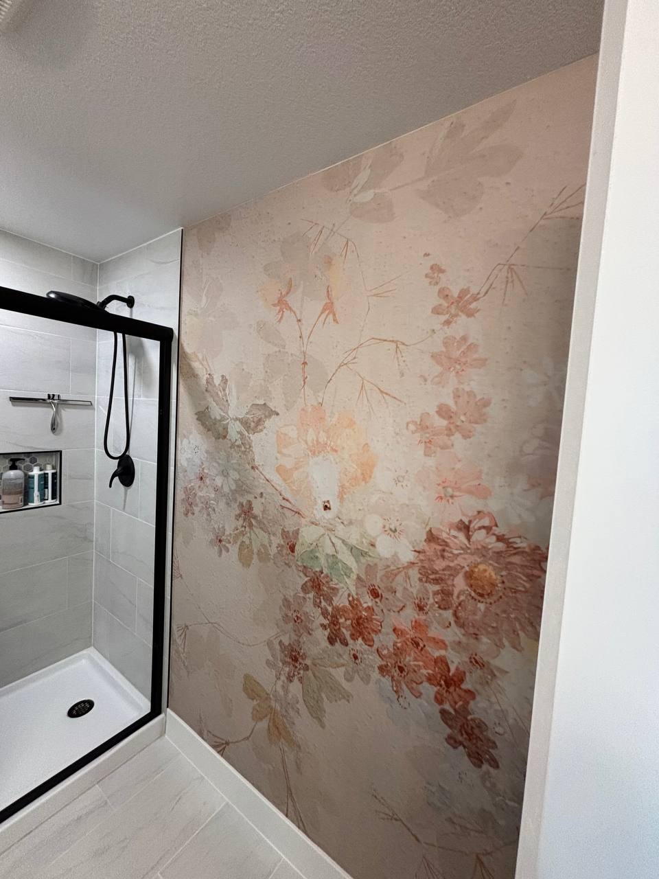 Flawless wallpaper installation in bedroom with custom wall design