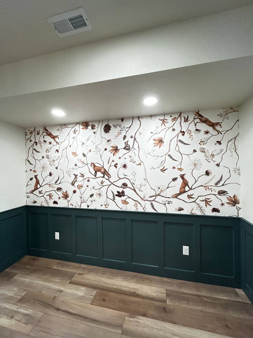 Decorative wallcovering professionally installed to create a distinctive interior feature