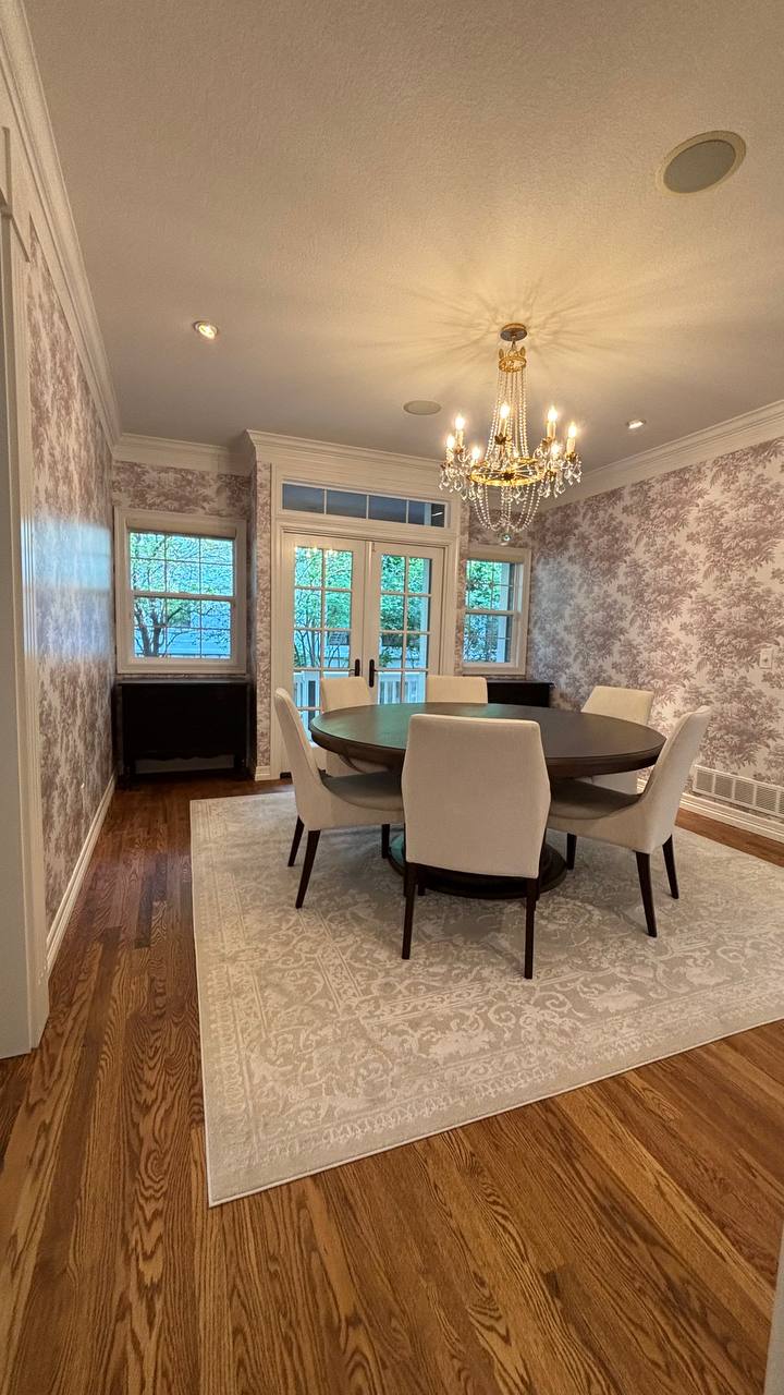 Custom patterned wallpaper installation enhancing a contemporary home interior